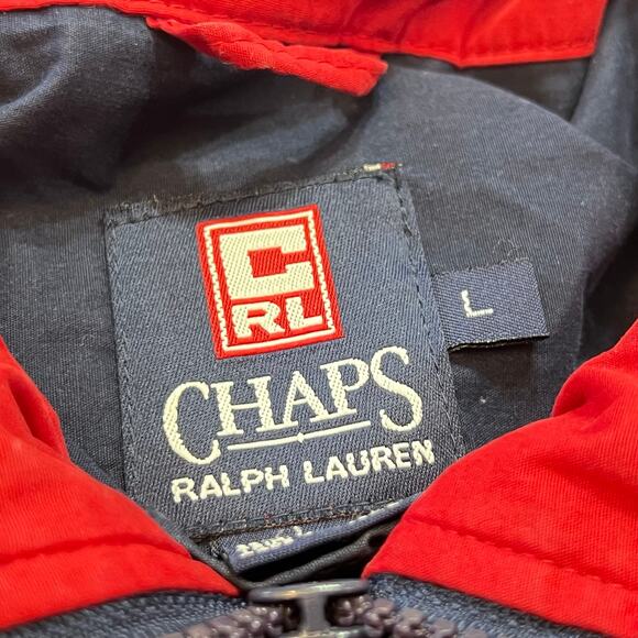 Vintage Chaps Ralph Lauren Windbreaker Jacket Men Large Nylon Quarter Zip Hooded - Picture 4 of 8